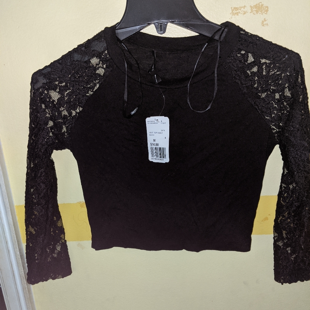Black lace crop top